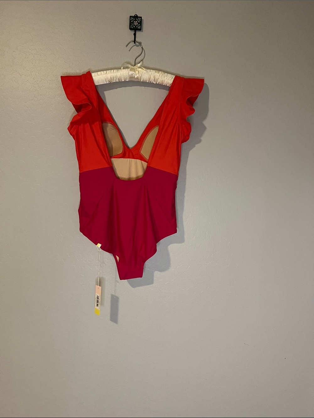 summersalt Two-Tone Red and Hot Pink Ruffle Sleeve One-Piece Bodysuit - Picture 5 of 5